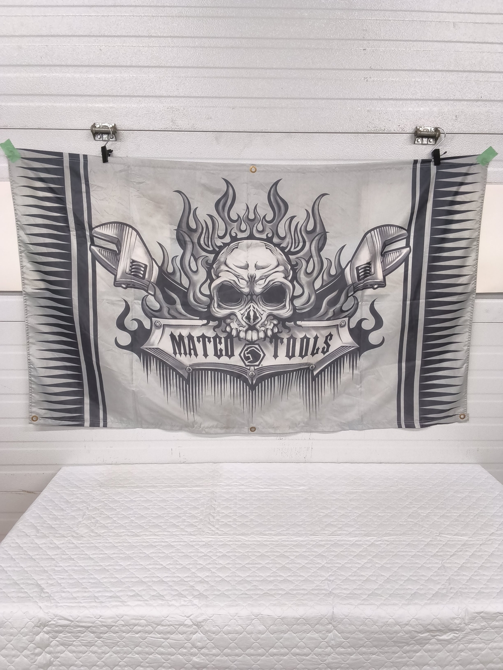 Matco Tools Skull & Flames Garage Banner Grommeted Flag - Silver/Black
